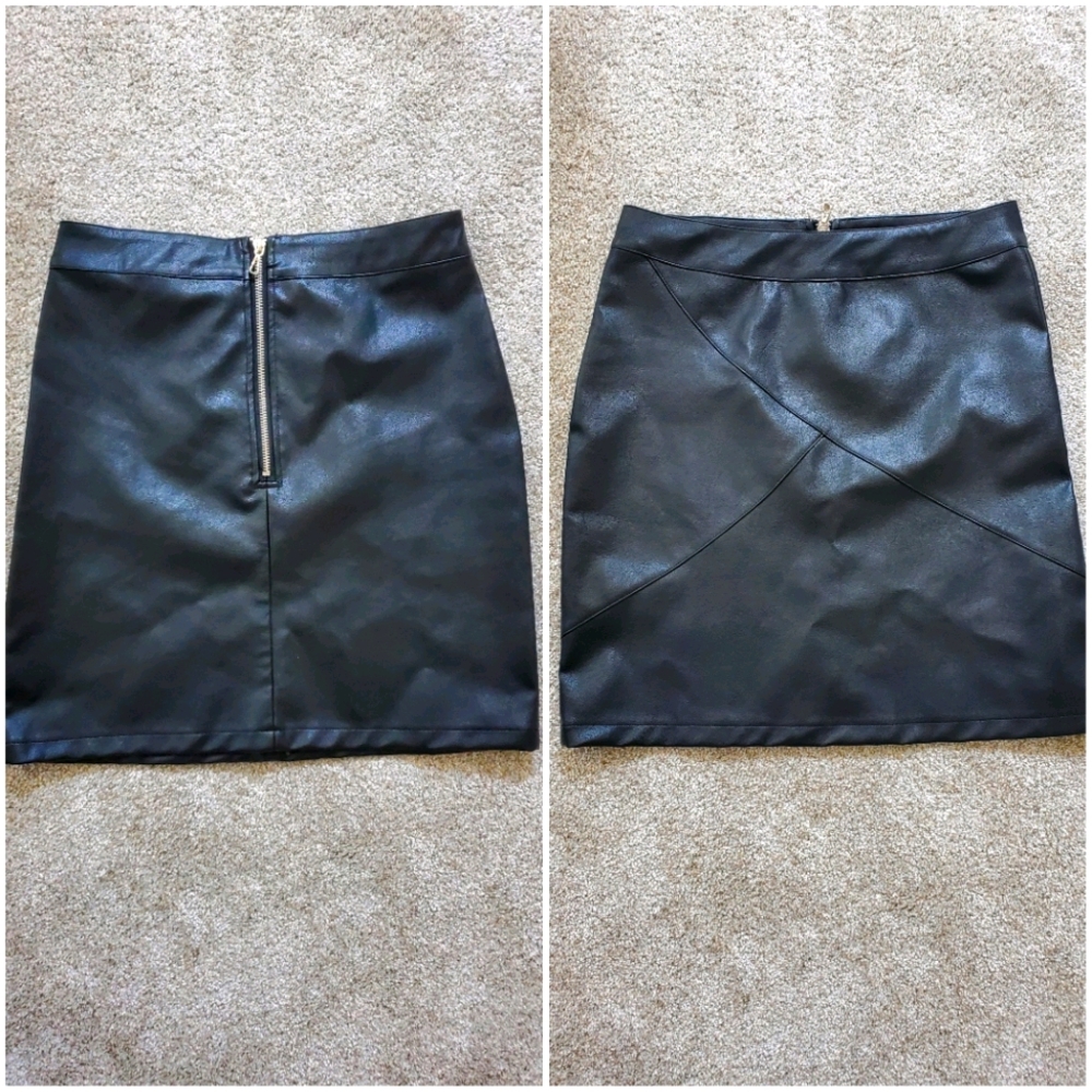 Black Leather Skirt with Zipper Size Small
